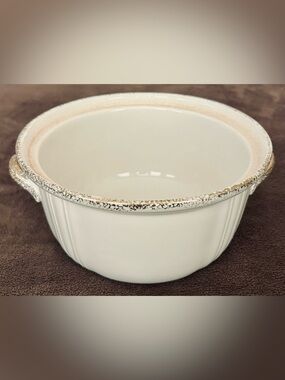 Hall’s Ivory Ceramic Serving Bowl with Distressed Gold Rim